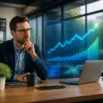Homme daffaires analysant des donnees holographiques